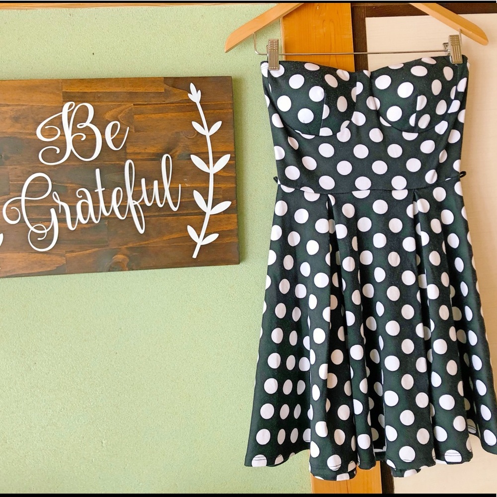 Strapless polka dot dress